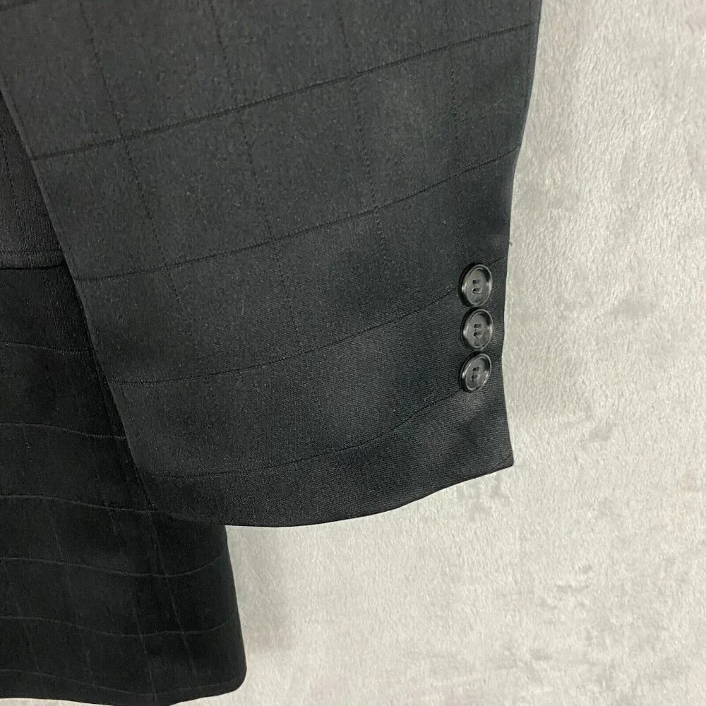 Zandello Blazer Men's Size 42L Black Plaid Suit Jacket‎ Sport Coat Ventless